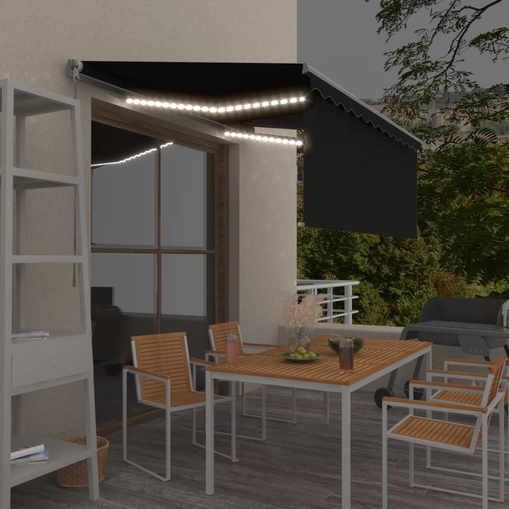 VidaXL Luifel handmatig uittrekbaar rolgordijn LED 3x2,5 m antraciet