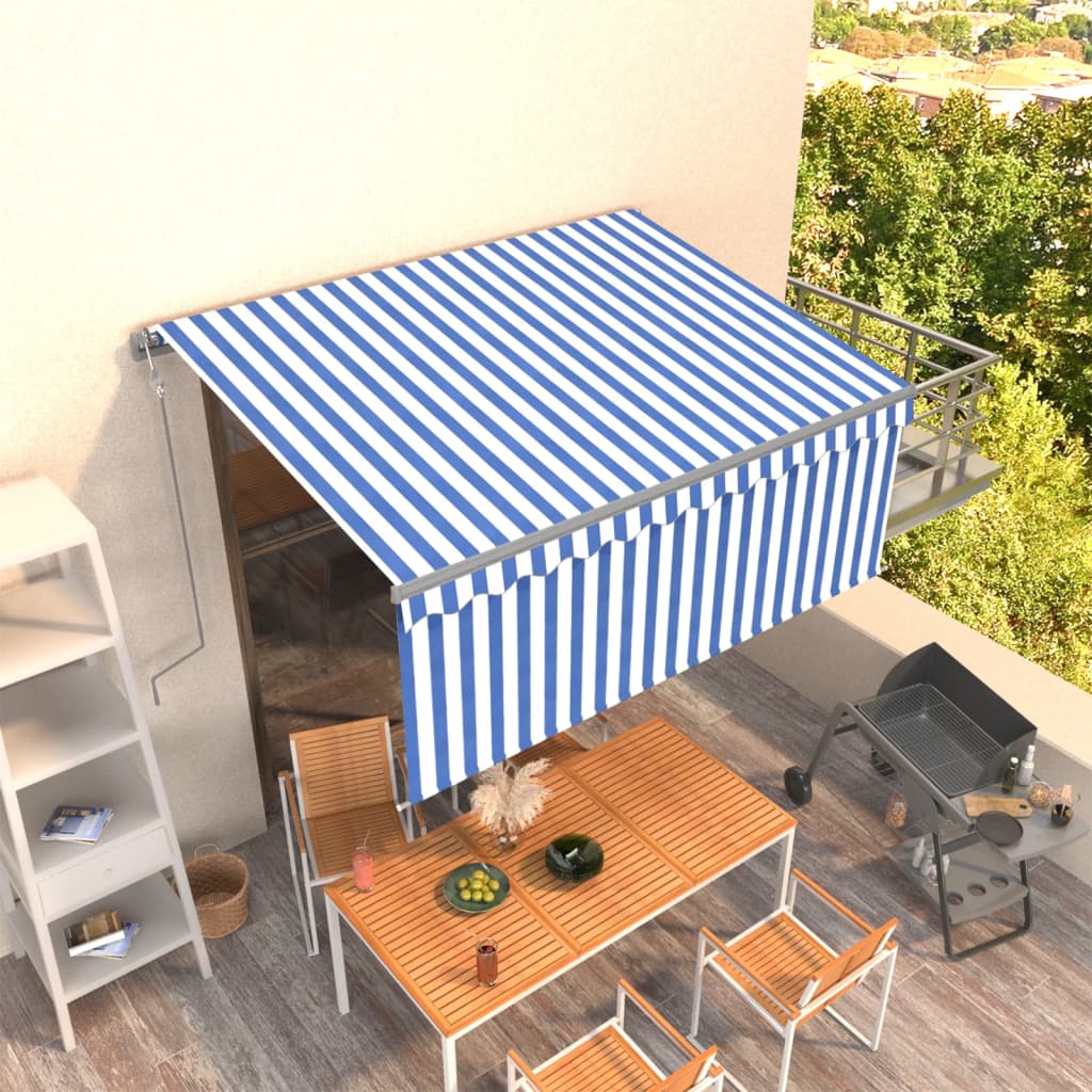 VidaXL Luifel automatisch uittrekbaar met rolgordijn 3x2,5 m blauw wit