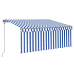 VidaXL Luifel automatisch met gordijn LED windsensor 3x2,5 m blauw wit