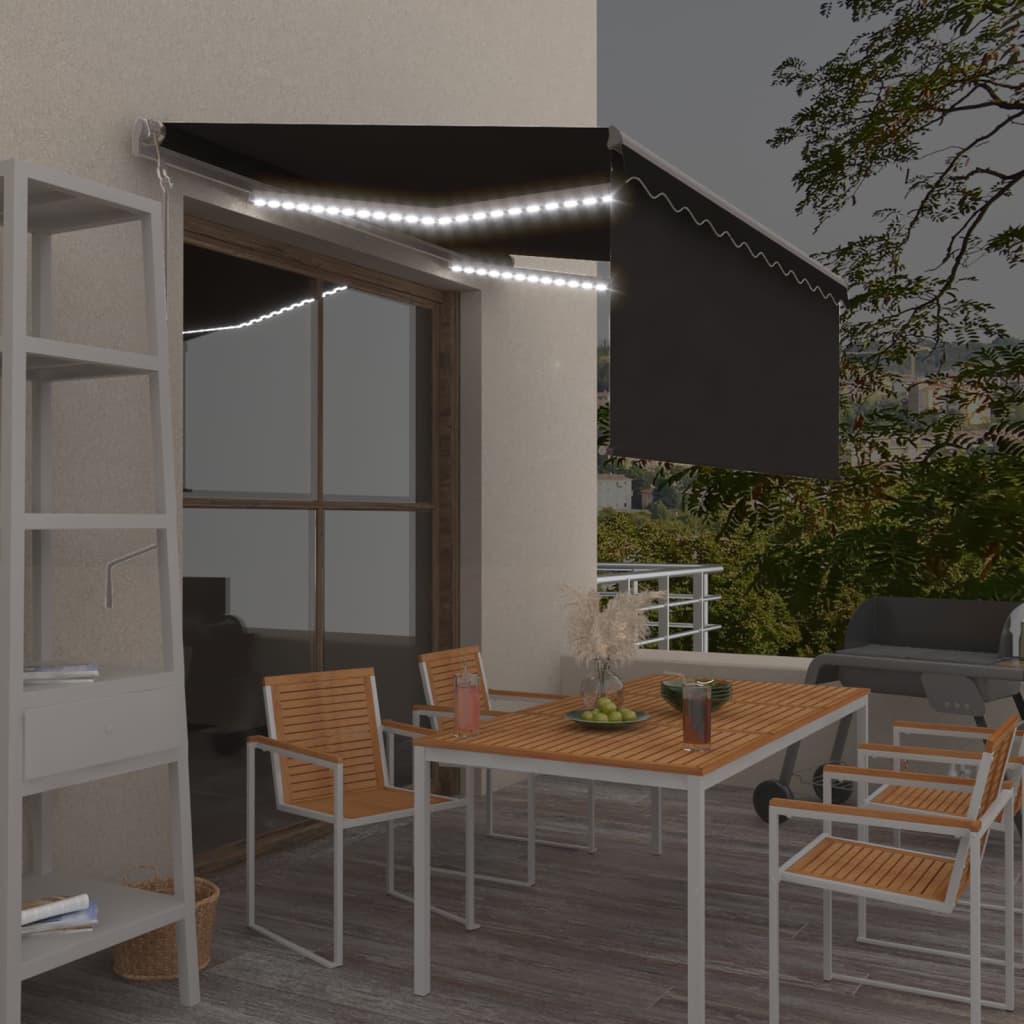VidaXL Luifel automatisch met gordijn LED windsensor 3x2,5 m antraciet