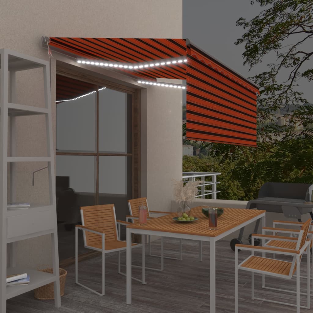VidaXL Luifel met rolgordijn, LED en windsensor 3x2,5 m oranje bruin