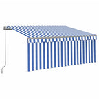VidaXL Luifel handmatig uittrekbaar met rolgordijn 3,5x2,5 m blauw wit