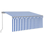 Vidaxl luifel handmatig uittrekbaar rolgordijn led 3,5x2,5 m blauw wit