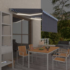 Vidaxl luifel handmatig uittrekbaar rolgordijn led 3,5x2,5 m blauw wit