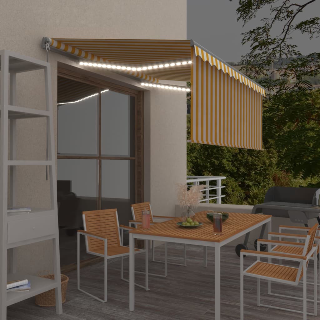 Vidaxl luifel handmatig uittrekbaar rolgordijn led 3,5x2,5 m geel wit