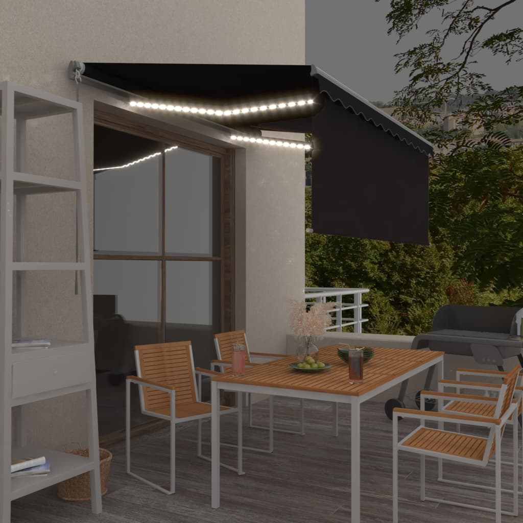 Vidaxl luifel handmatig uittrekbaar rolgordijn led 3,5x2,5 m antraciet