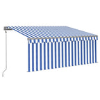 VidaXL Luifel met rolgordijn, LED en windsensor 3,5x2,5 m blauw en wit