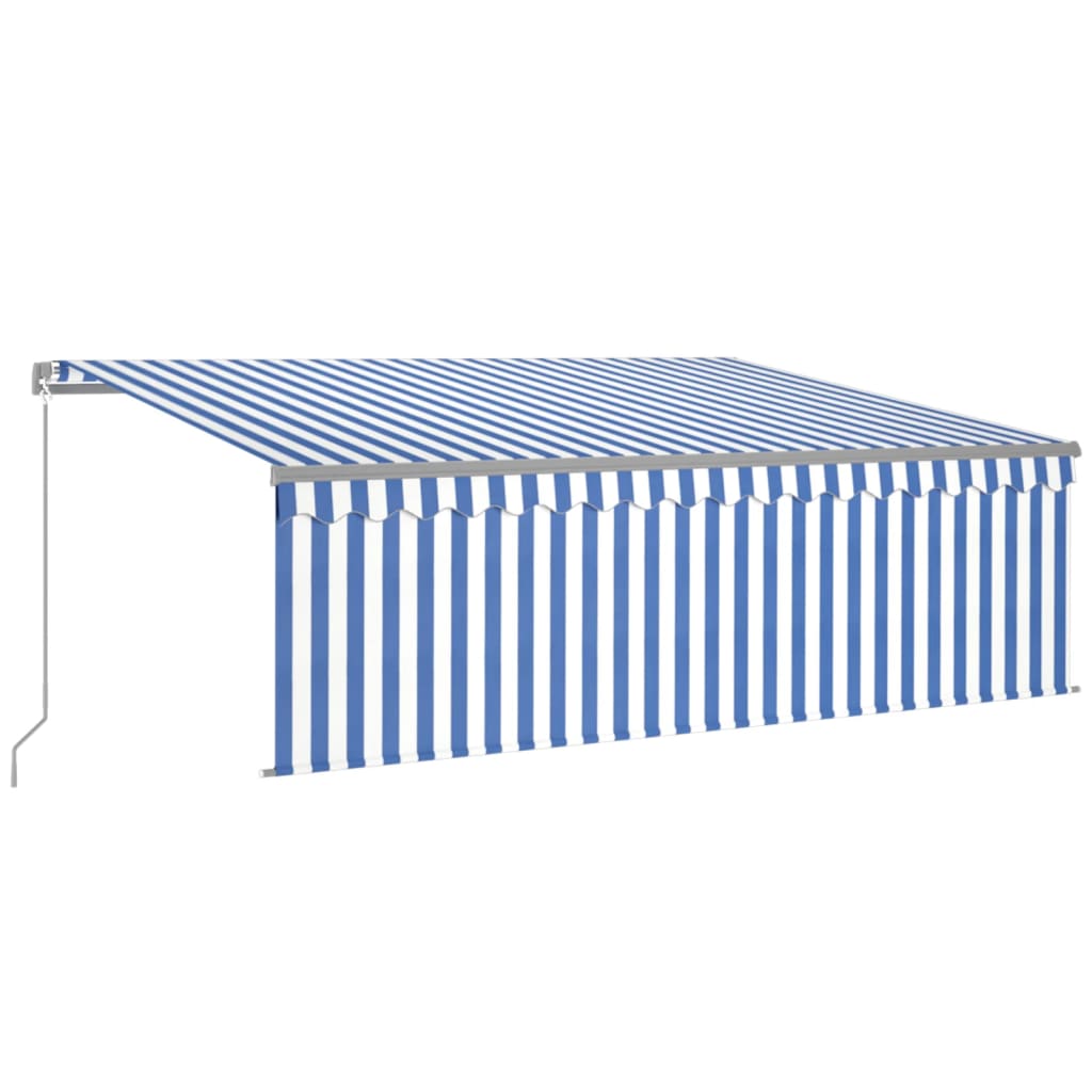 VidaXL Luifel handmatig uittrekbaar met rolgordijn LED 4x3 m blauw wit