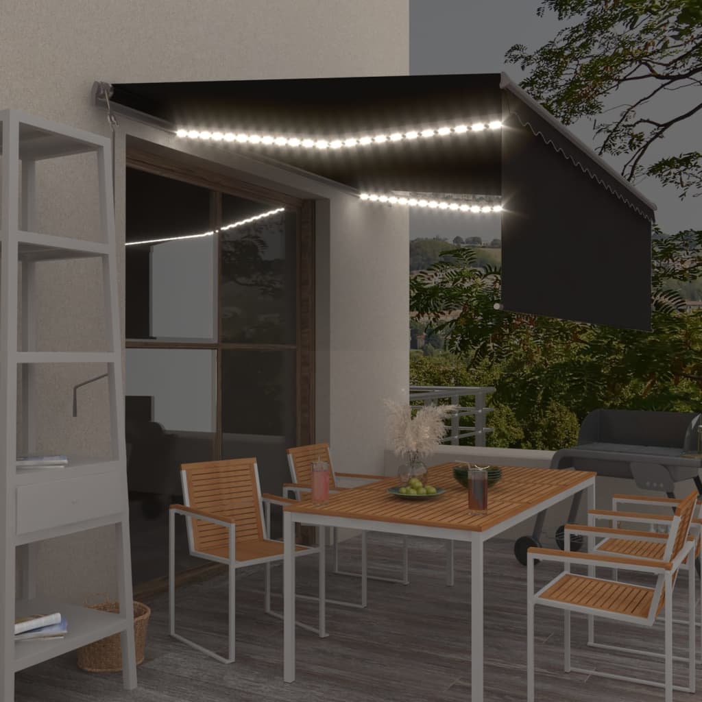 VidaXL Luifel met rolgordijn, LED en windsensor 4x3 m antracietkleurig