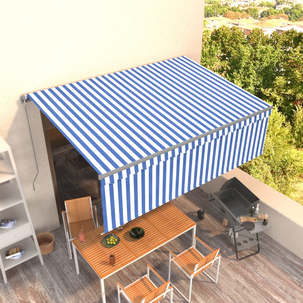 VidaXL Luifel handmatig uittrekbaar met rolgordijn 4,5x3 m blauw wit