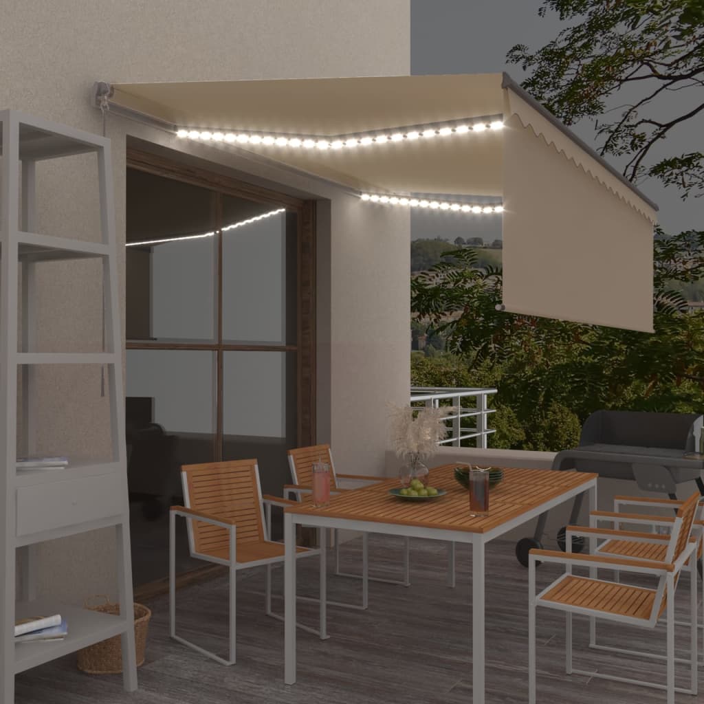VidaXL Luifel handmatig uittrekbaar met rolgordijn LED 4,5x3 m crème