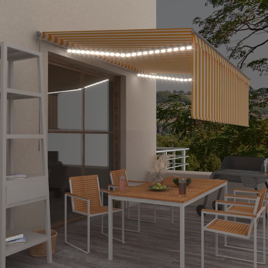 VidaXL Luifel handmatig uittrekbaar rolgordijn en LED 4,5x3 m geel wit