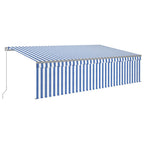 VidaXL Luifel handmatig uittrekbaar met rolgordijn 5x3 m blauw en wit