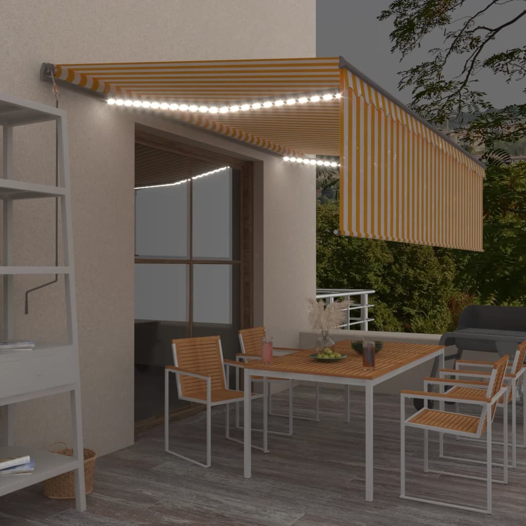 VidaXL Luifel handmatig uittrekbaar met rolgordijn LED 5x3 m geel wit