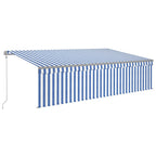 VidaXL Luifel automatisch uittrekbaar met rolgordijn 5x3m blauw en wit