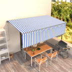 VidaXL Luifel automatisch uittrekbaar met rolgordijn 5x3m blauw en wit