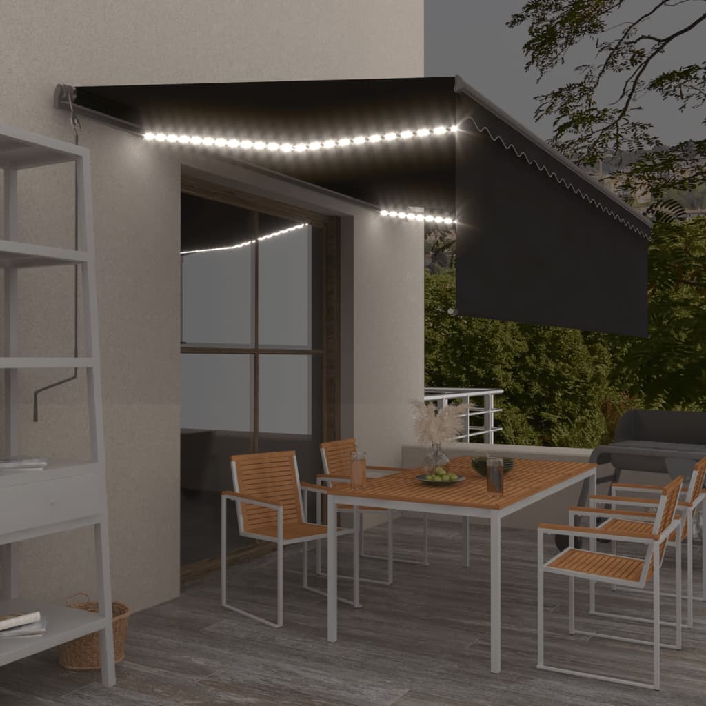 VidaXL Luifel automatisch rolgordijn LED windsensor 5x3 m antraciet