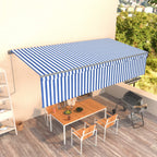 VidaXL Luifel automatisch uittrekbaar met rolgordijn 6x3 m blauw wit