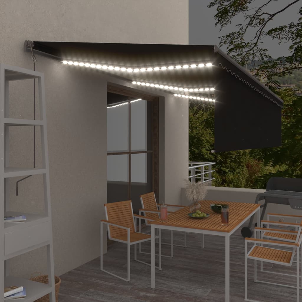 VidaXL Luifel automatisch rolgordijn LED windsensor 6x3 m antraciet