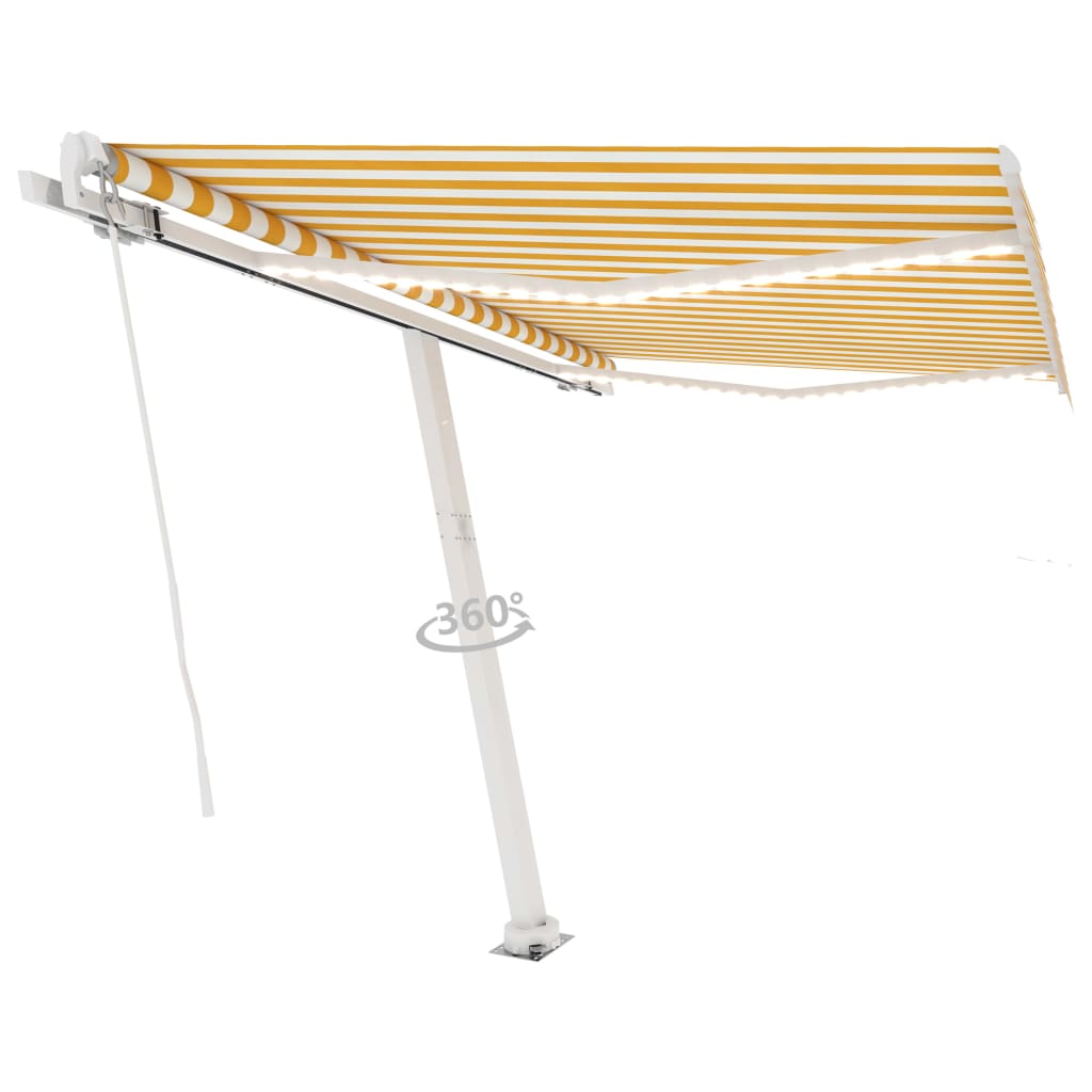 VidaXL Luifel handmatig uittrekbaar met LED 300x250 cm geel en wit