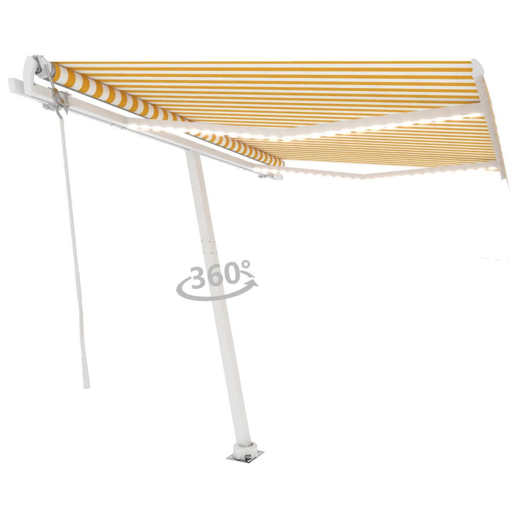 VidaXL Luifel automatisch met LED en windsensor 300x250 cm geel en wit