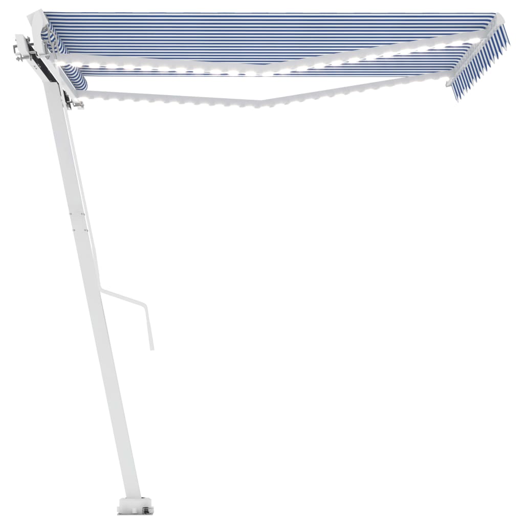 VidaXL Luifel handmatig uittrekbaar met LED 350x250 cm blauw en wit