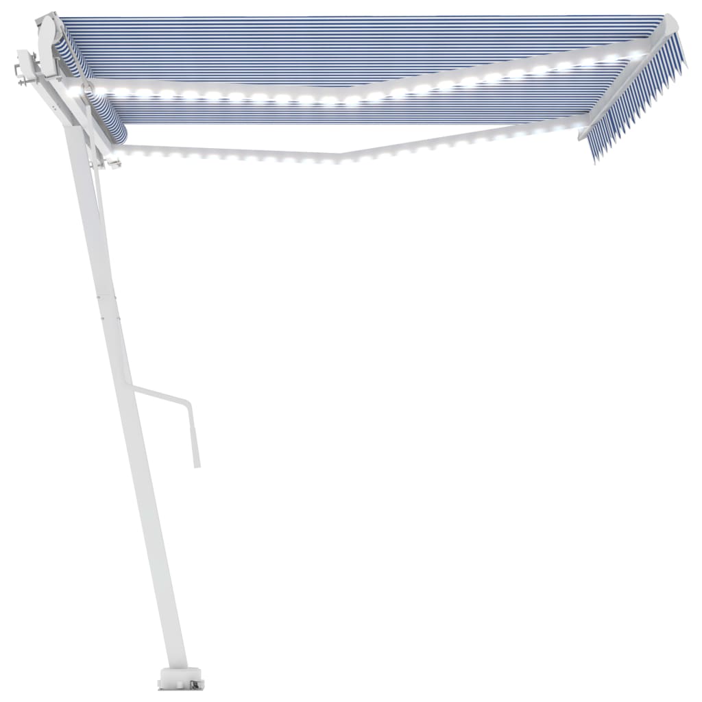 VidaXL Luifel automatisch met LED en windsensor 450x300 cm blauw wit