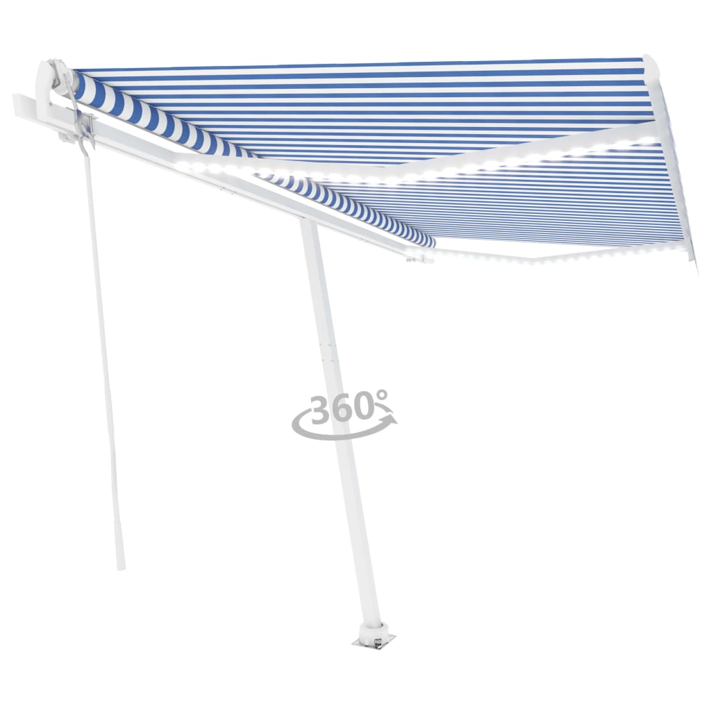 VidaXL Luifel automatisch met LED en windsensor 450x300 cm blauw wit