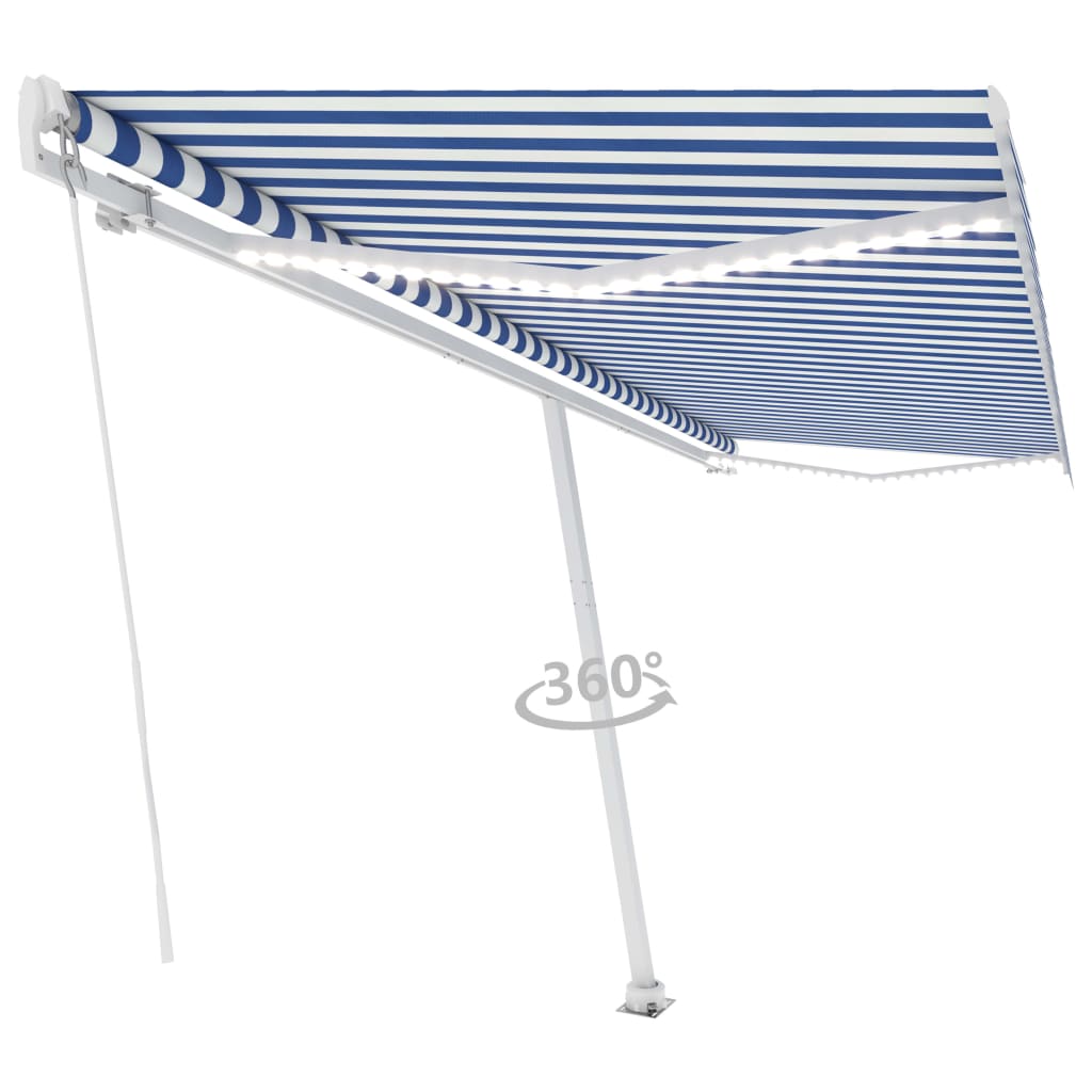 VidaXL Luifel handmatig uittrekbaar met LED 500x300 cm blauw en wit