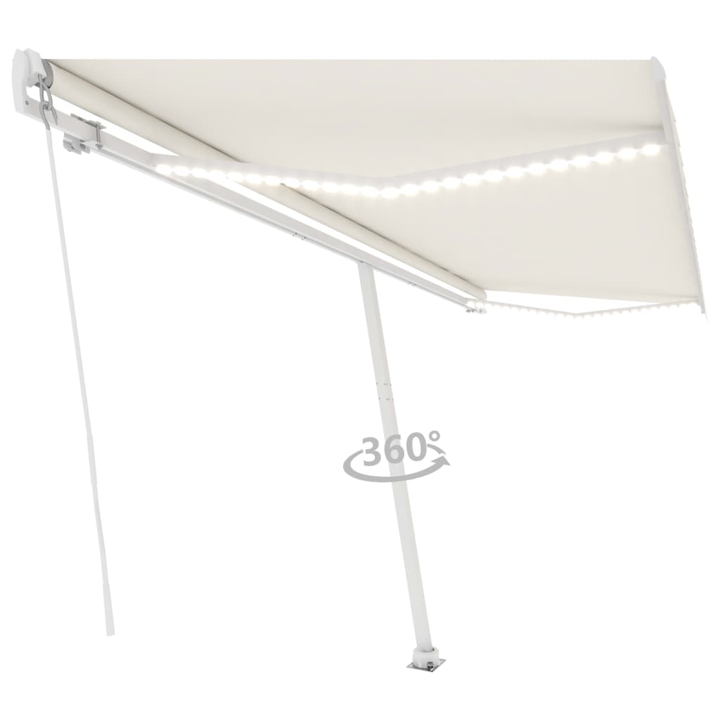 VidaXL Luifel handmatig uittrekbaar met LED 500x300 cm crèmekleurig