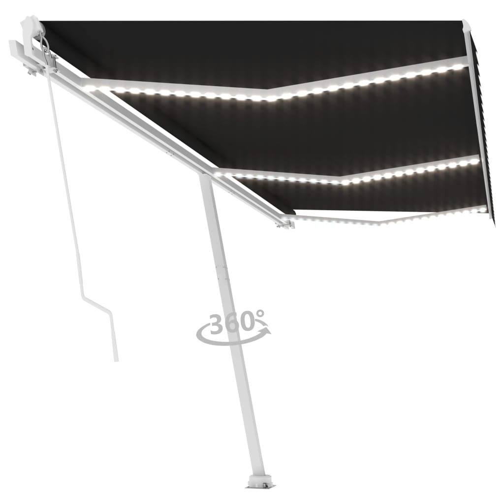 VidaXL Luifel handmatig uittrekbaar met LED 600x300 cm antracietkleur
