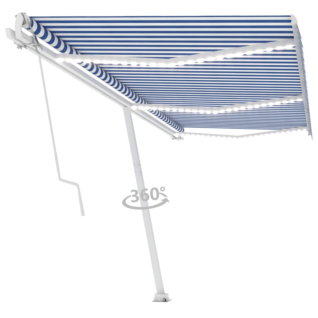 VidaXL Luifel automatisch met LED en windsensor 600x300 cm blauw wit