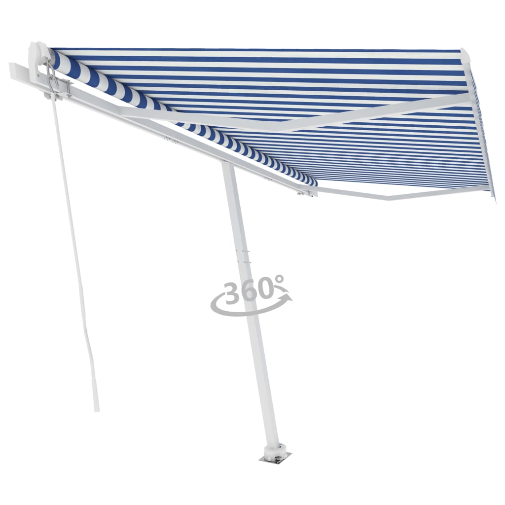 VidaXL Luifel vrijstaand handmatig uittrekbaar 400x350 cm blauw en wit