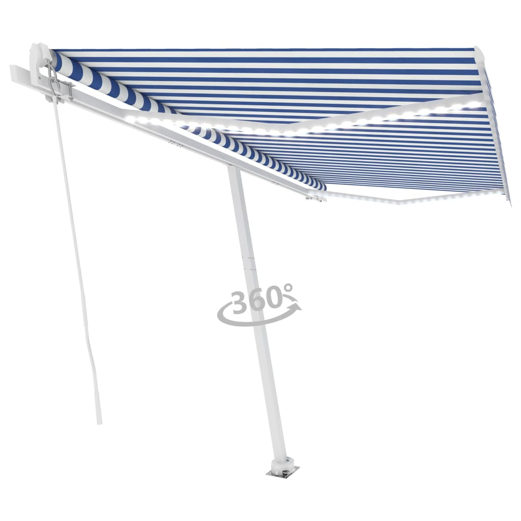 VidaXL Luifel handmatig uittrekbaar met LED 400x350 cm blauw en wit