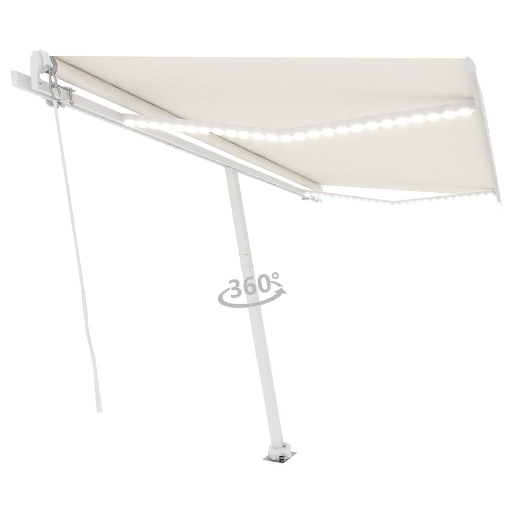 VidaXL Luifel handmatig uittrekbaar met LED 450x350 cm crèmekleurig