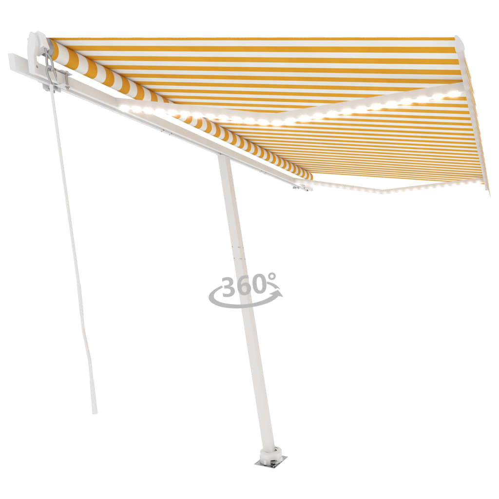 VidaXL Luifel handmatig uittrekbaar met LED 450x350 cm geel en wit