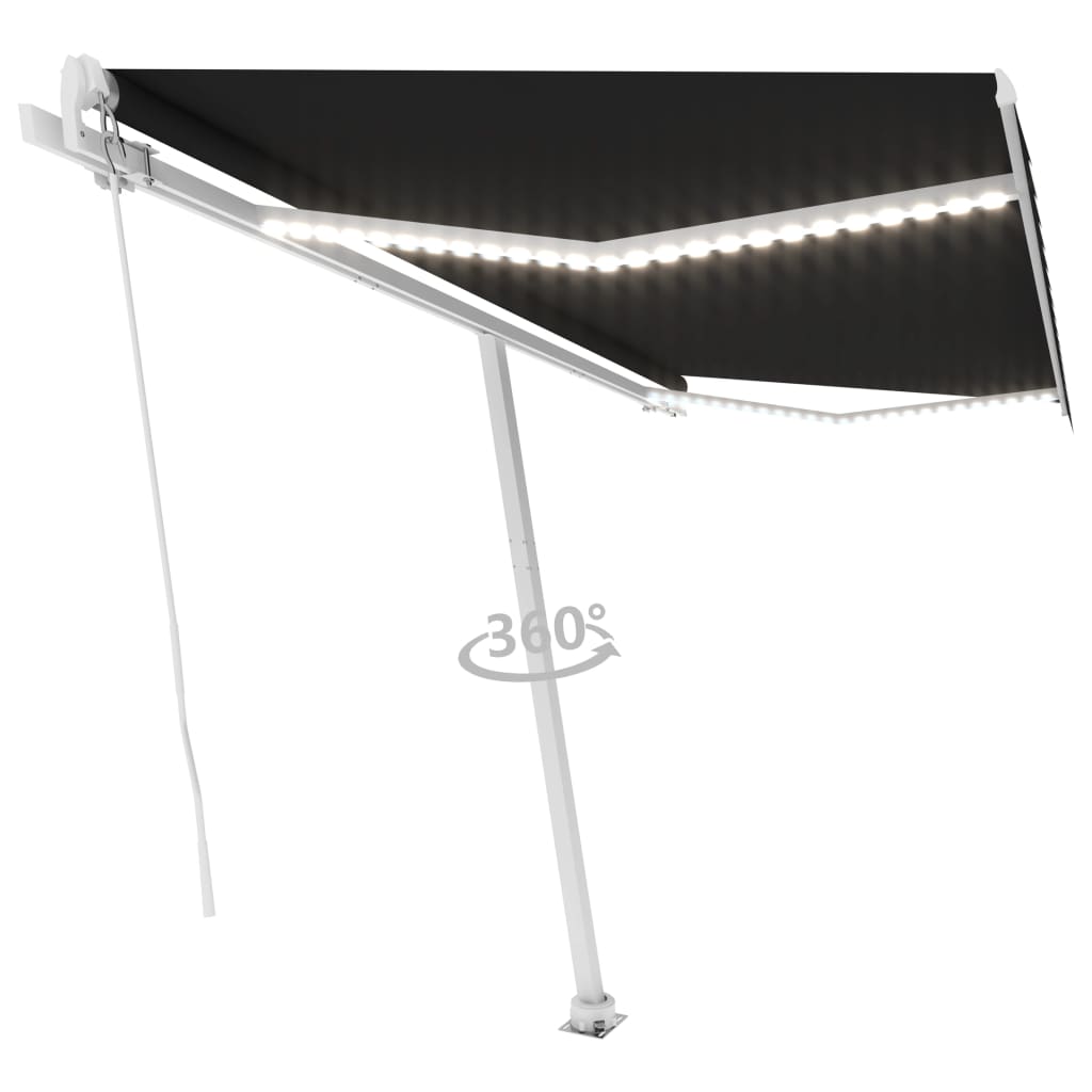 VidaXL Luifel handmatig uittrekbaar met LED 450x350 cm antracietkleur