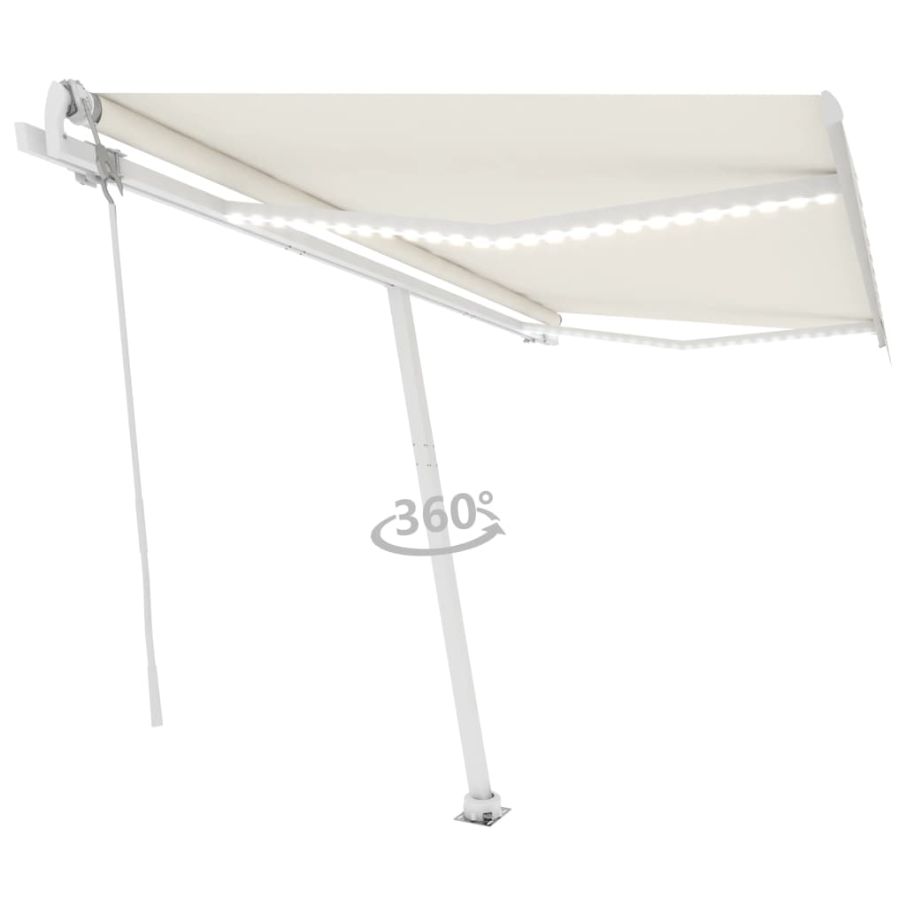 VidaXL Luifel automatisch met LED en windsensor 450x350 cm crèmekleur