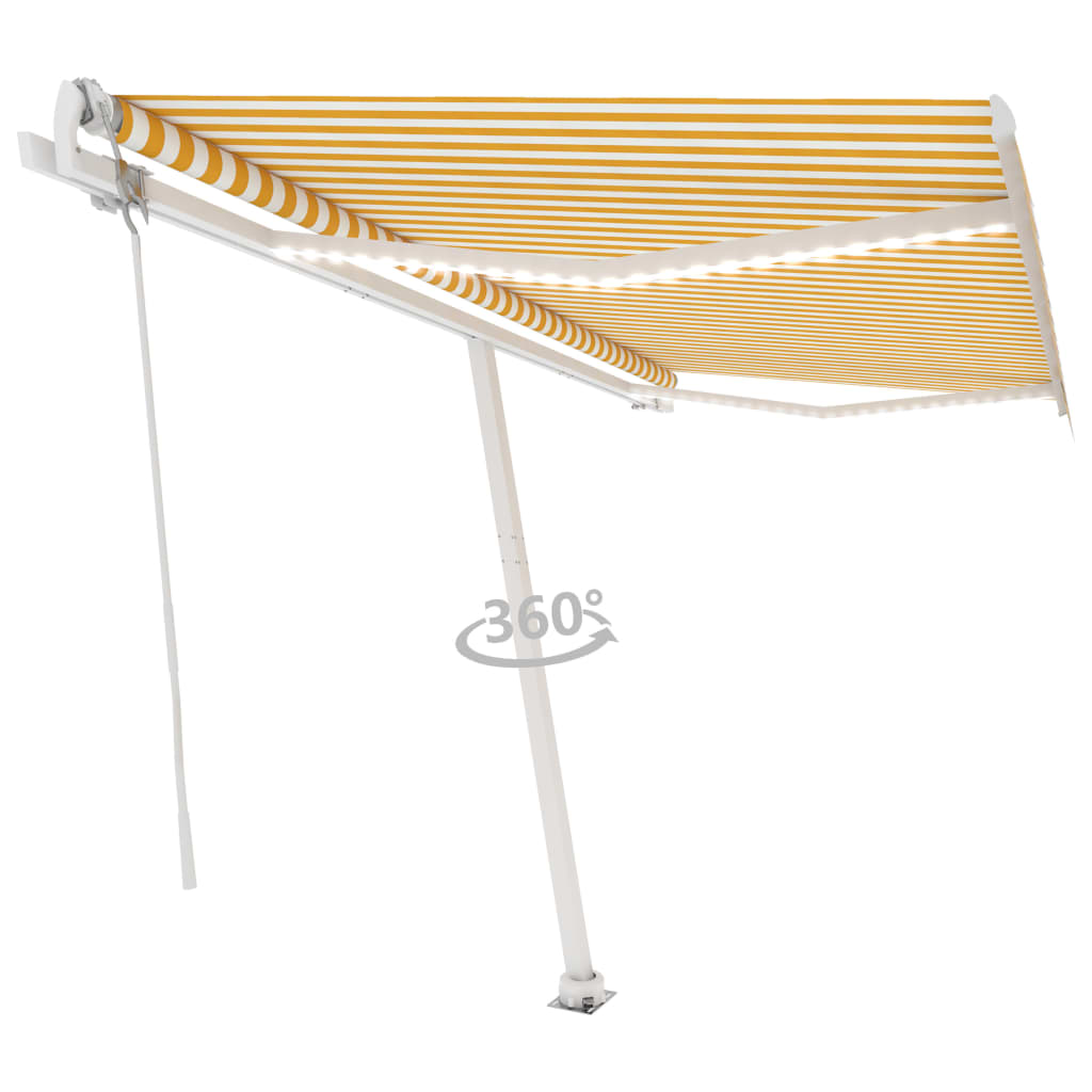 VidaXL Luifel automatisch met LED en windsensor 450x350 cm geel wit
