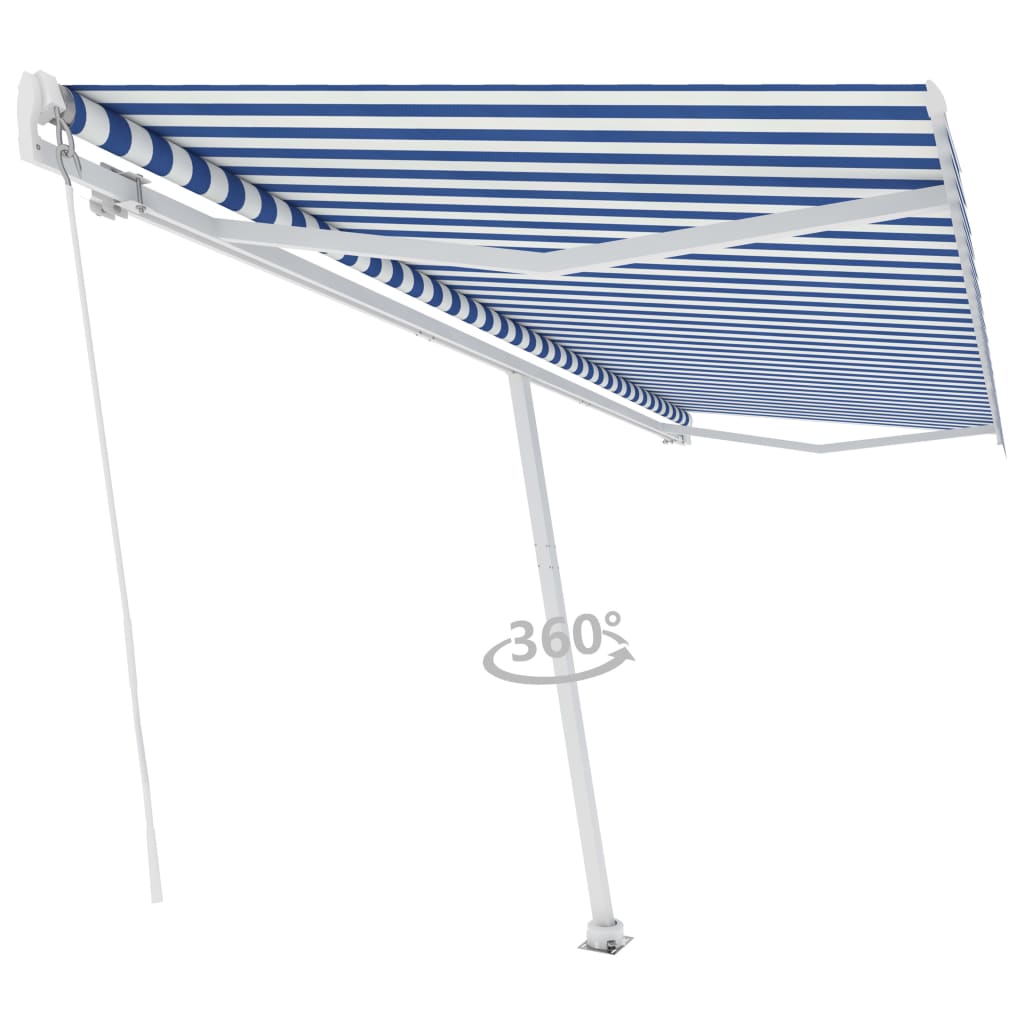 VidaXL Luifel vrijstaand handmatig uittrekbaar 500x350 cm blauw en wit