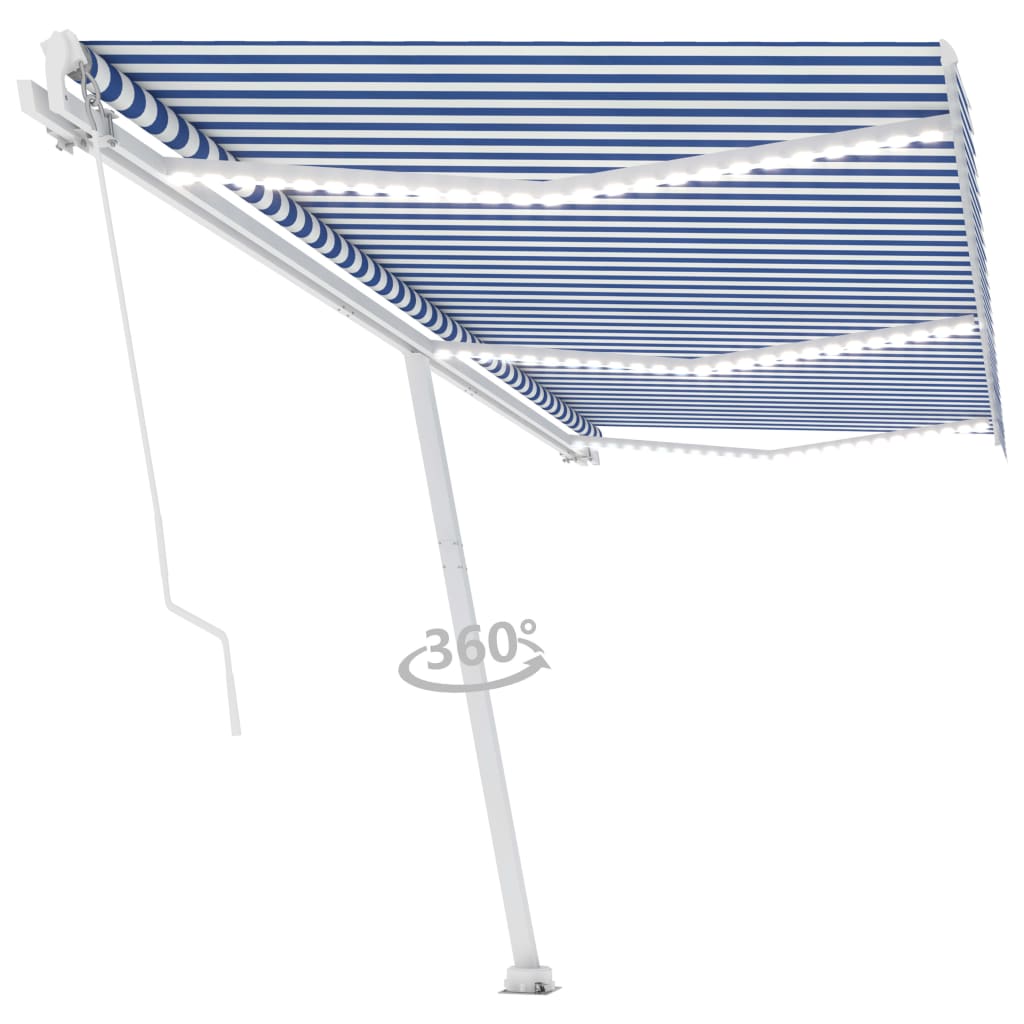 VidaXL Luifel handmatig uittrekbaar met LED 600x350 cm blauw en wit