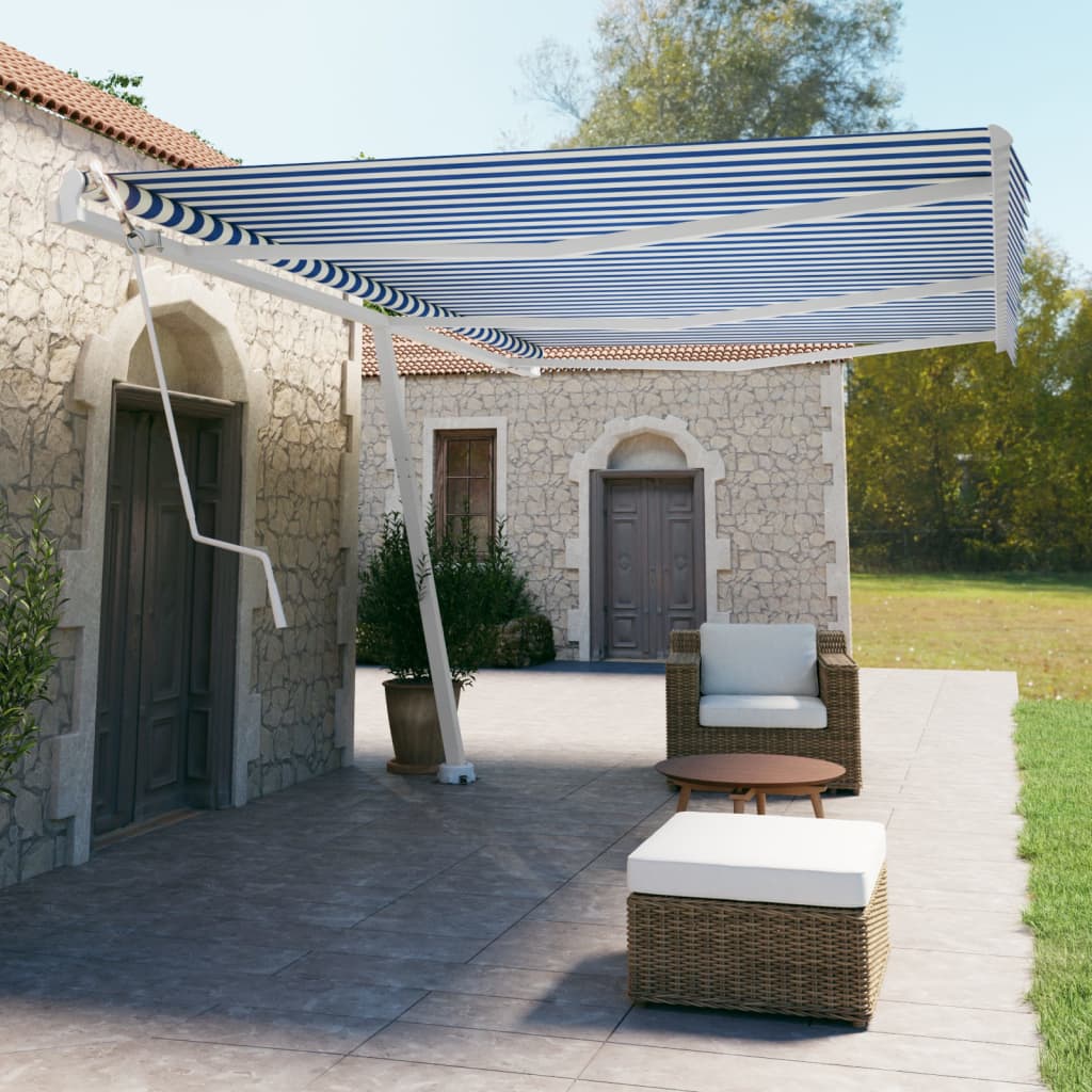 VidaXL Luifel vrijstaand automatisch 600x350 cm blauw en wit