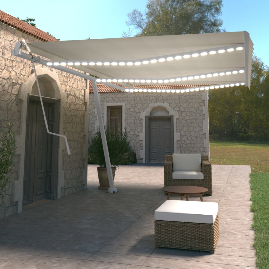 VidaXL Luifel automatisch met LED en windsensor 600x350 cm crèmekleur
