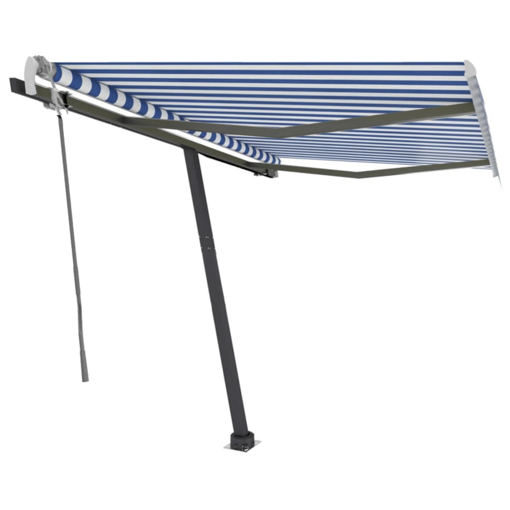 VidaXL Luifel vrijstaand handmatig uittrekbaar 300x250 cm blauw en wit