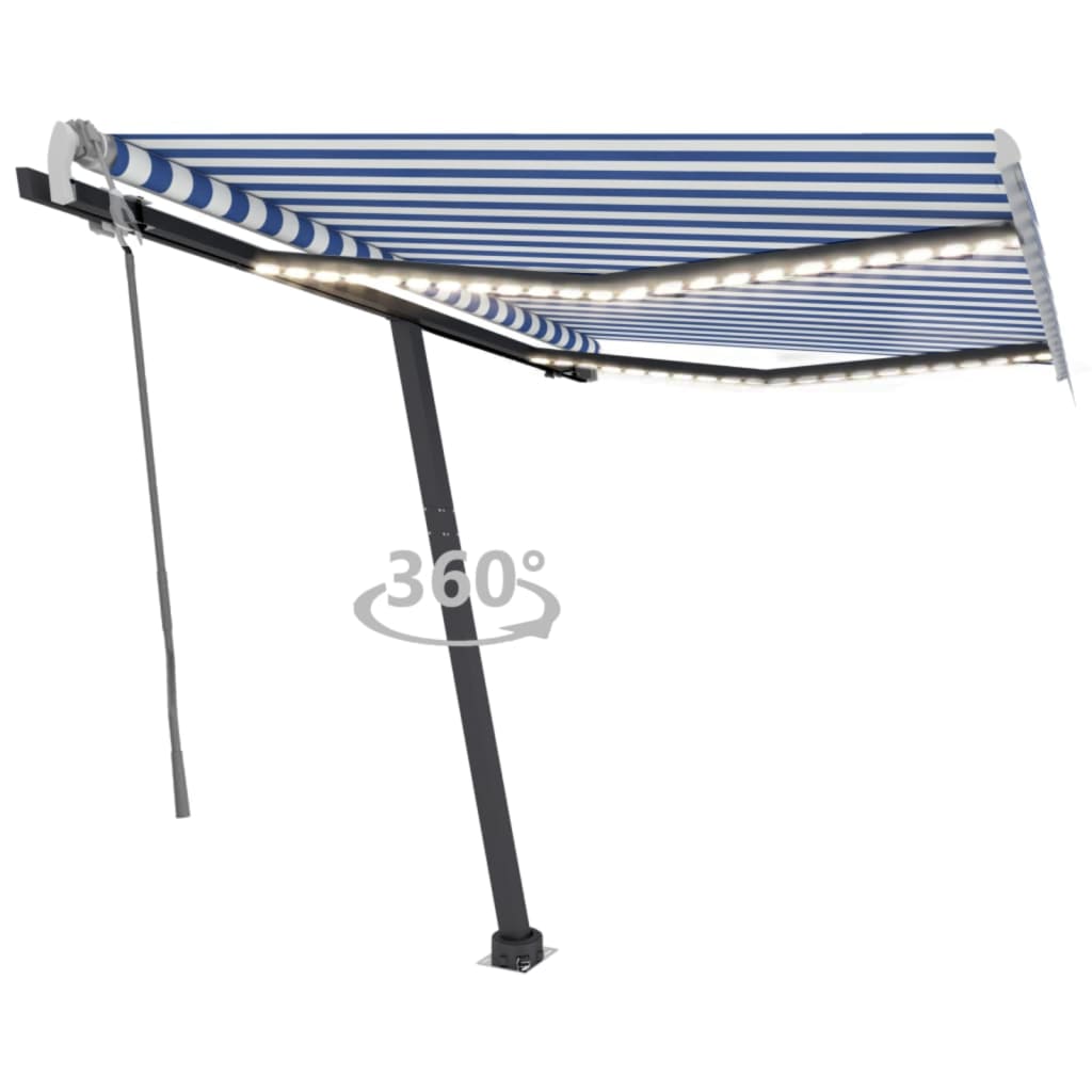 VidaXL Luifel handmatig uittrekbaar met LED 300x250 cm blauw en wit