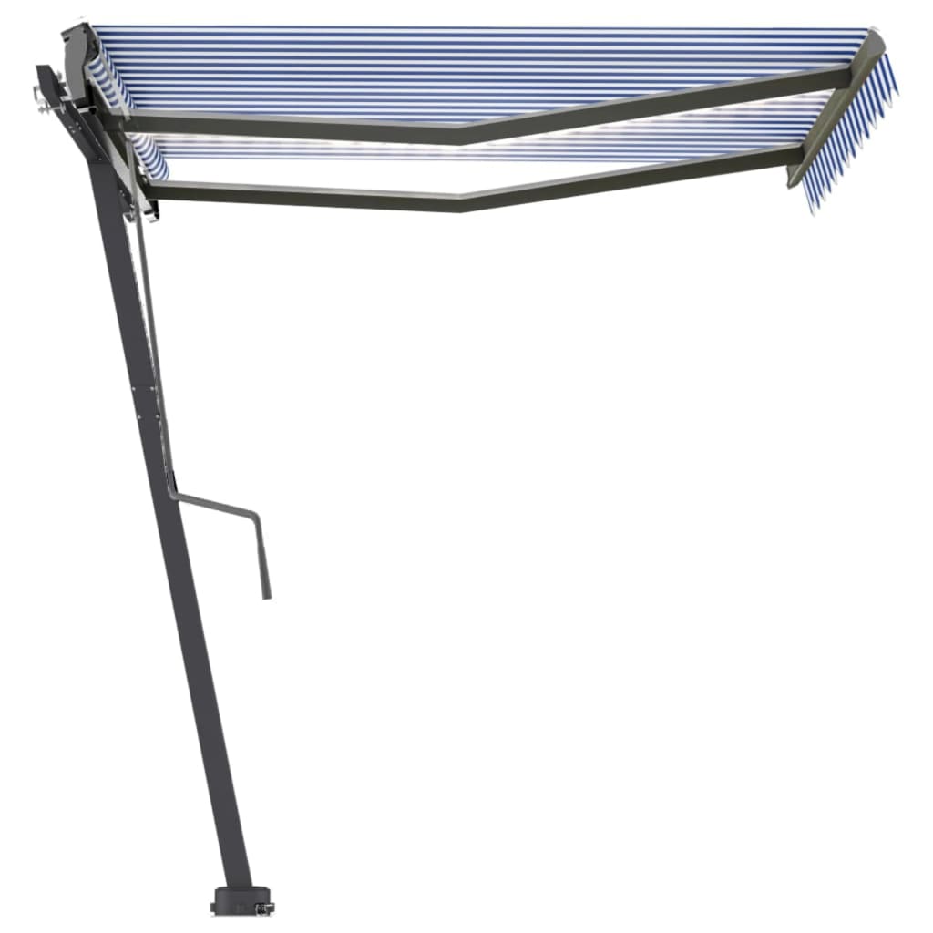VidaXL Luifel handmatig uittrekbaar met LED 300x250 cm blauw en wit