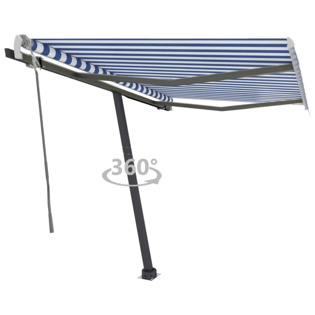 VidaXL Luifel vrijstaand handmatig uittrekbaar 350x250 cm blauw en wit