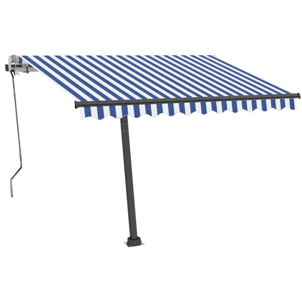 VidaXL Luifel vrijstaand handmatig uittrekbaar 350x250 cm blauw en wit