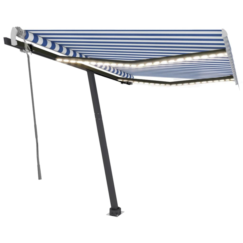 VidaXL Luifel handmatig uittrekbaar met LED 350x250 cm blauw en wit
