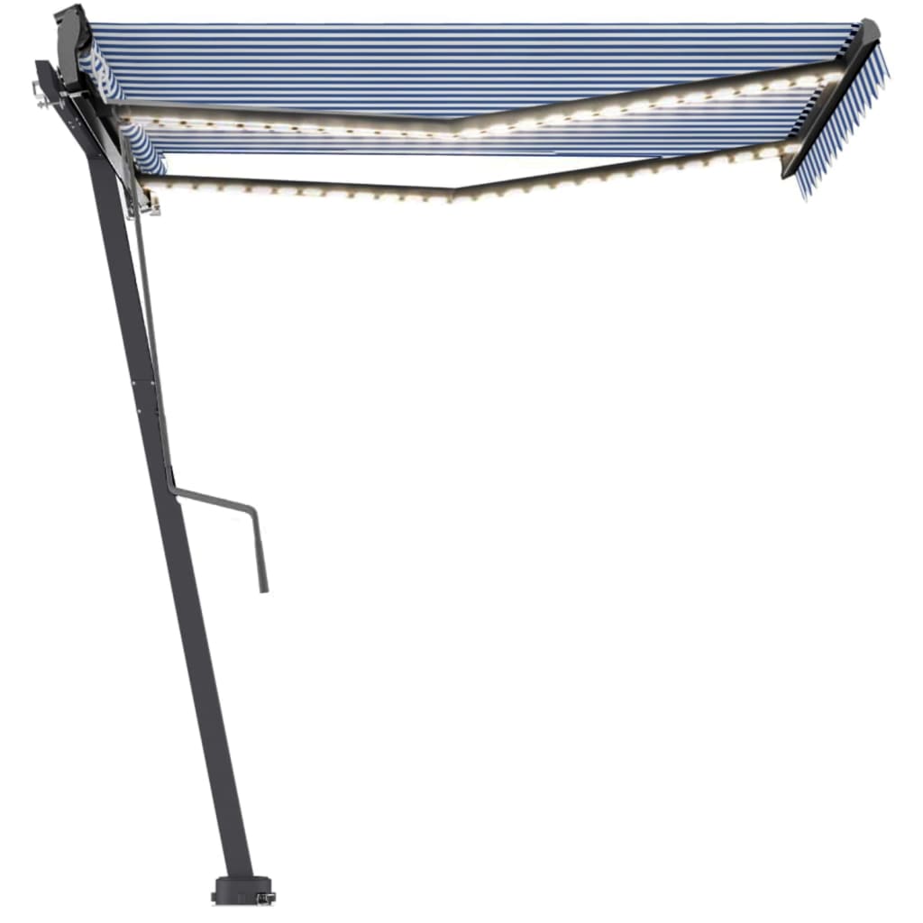 VidaXL Luifel automatisch met LED en windsensor 350x250 cm blauw wit